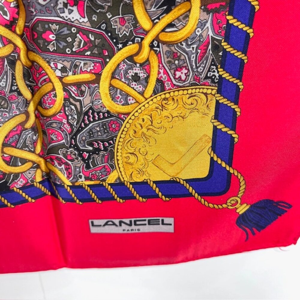 Unused Beautiful Lancel 100% Silk Satin Scarf 34" Red Burgendy Gold Paisley (58 - Picture 4 of 11